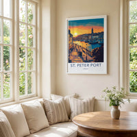St. Peter Port Poster - Guernsey Travel Art - Harbor Sunset Promenade Home Decor