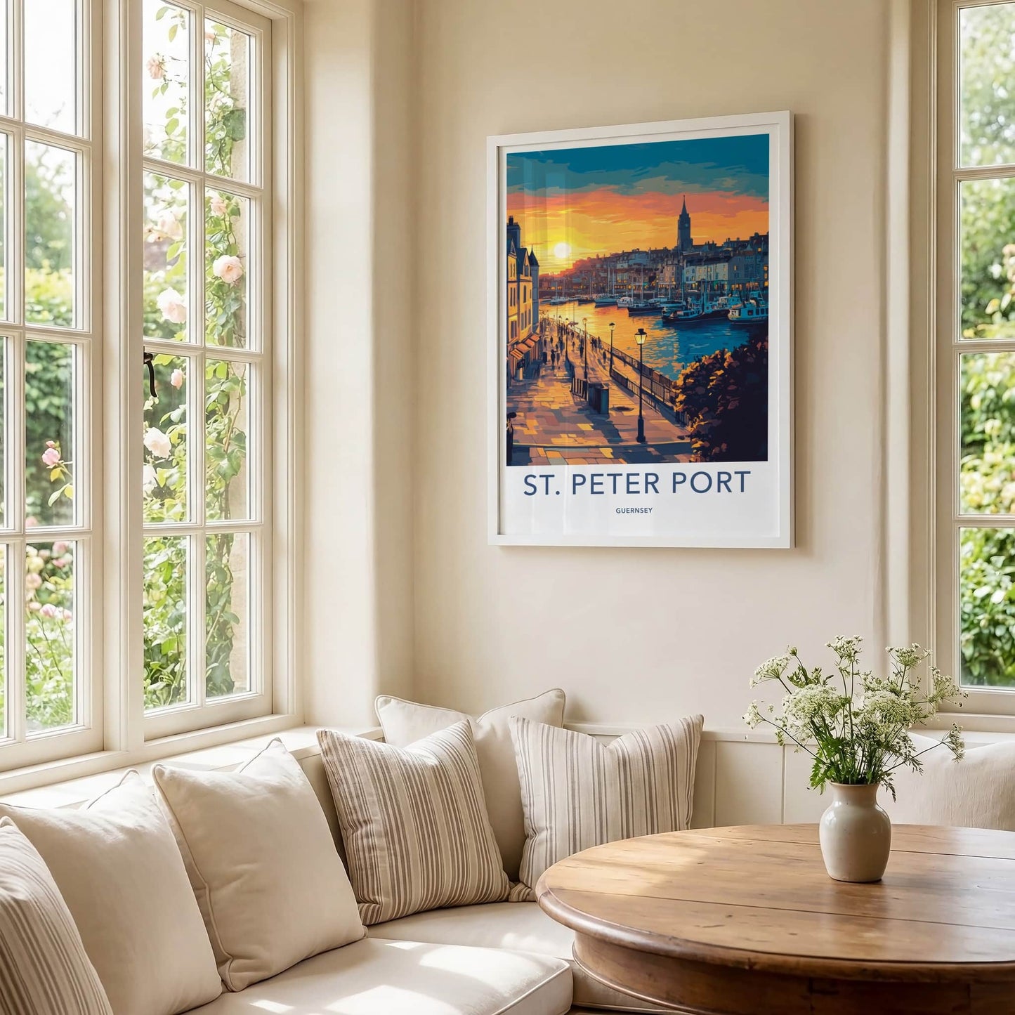 St. Peter Port Poster - Guernsey Travel Art - Harbor Sunset Promenade Home Decor