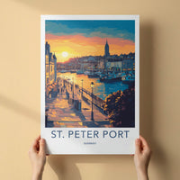 St. Peter Port Poster - Guernsey Travel Art - Harbor Sunset Promenade Home Decor