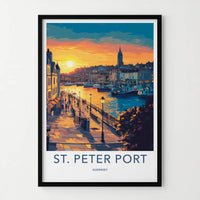 St. Peter Port Poster - Guernsey Travel Art - Harbor Sunset Promenade Home Decor