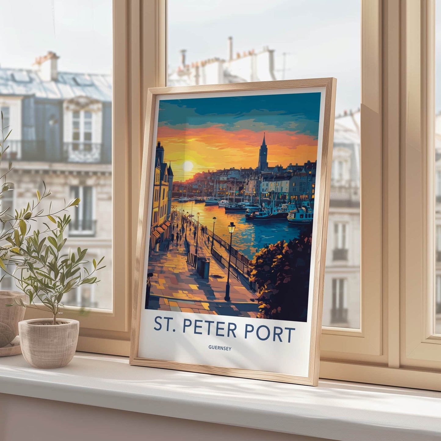 St. Peter Port Poster - Guernsey Travel Art - Harbor Sunset Promenade Home Decor