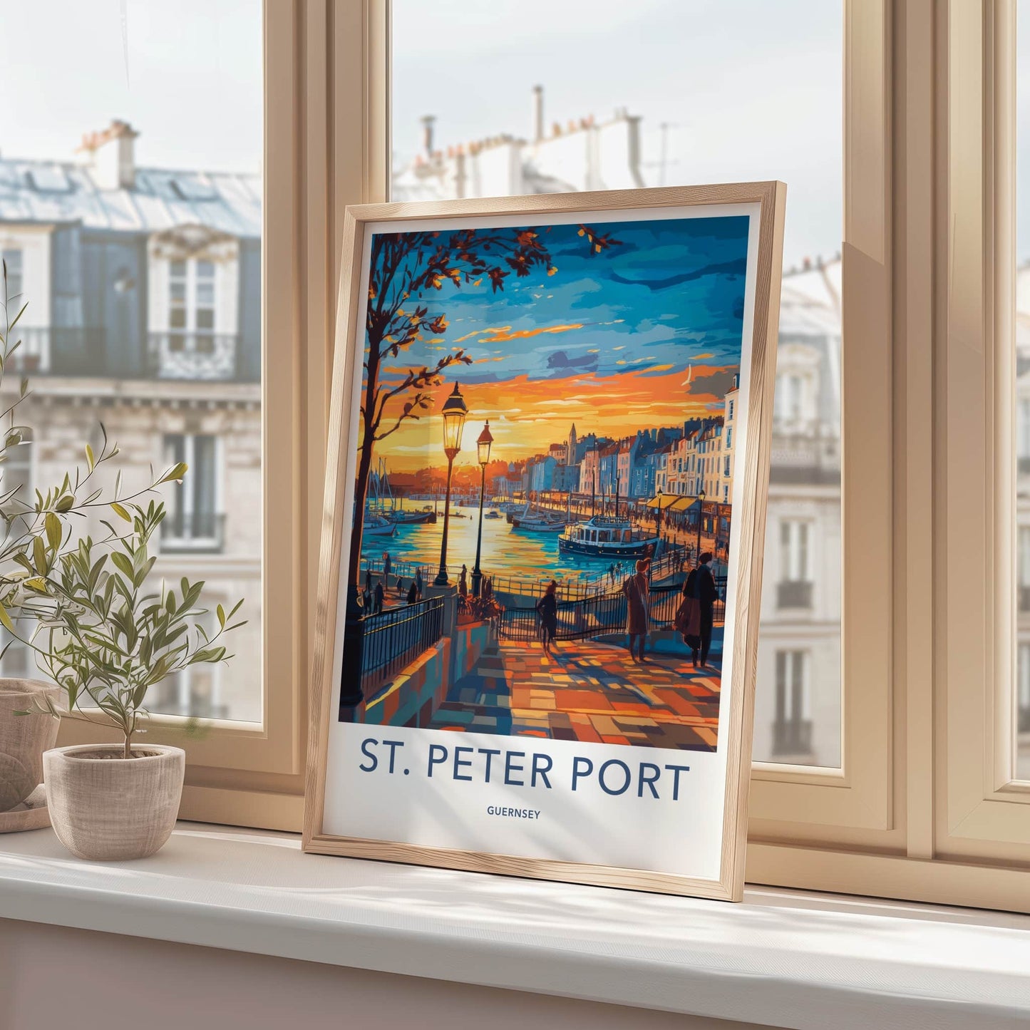 St Peter Port Poster - Guernsey Travel Art - Vibrant Port Sunset Home Decor
