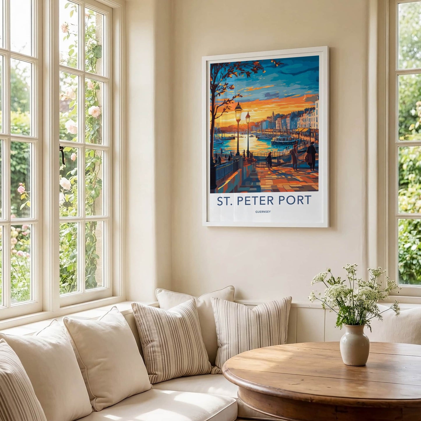 St Peter Port Poster - Guernsey Travel Art - Vibrant Port Sunset Home Decor