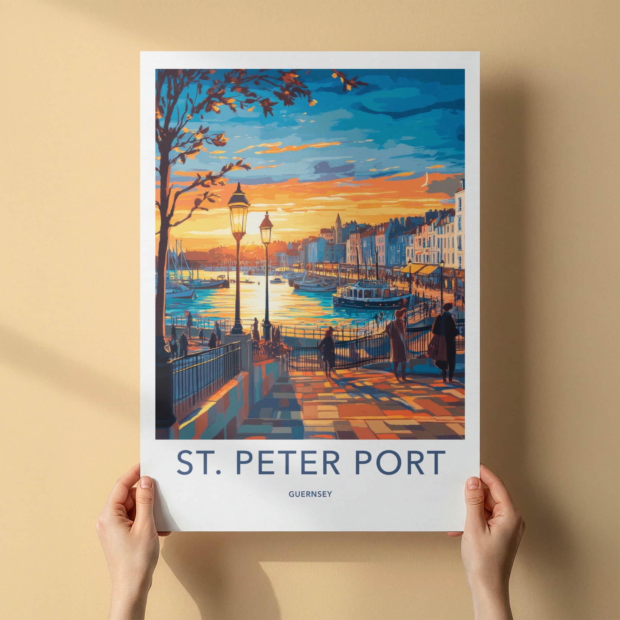 St Peter Port Poster - Guernsey Travel Art - Vibrant Port Sunset Home Decor