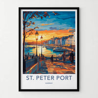 St Peter Port Poster - Guernsey Travel Art - Vibrant Port Sunset Home Decor