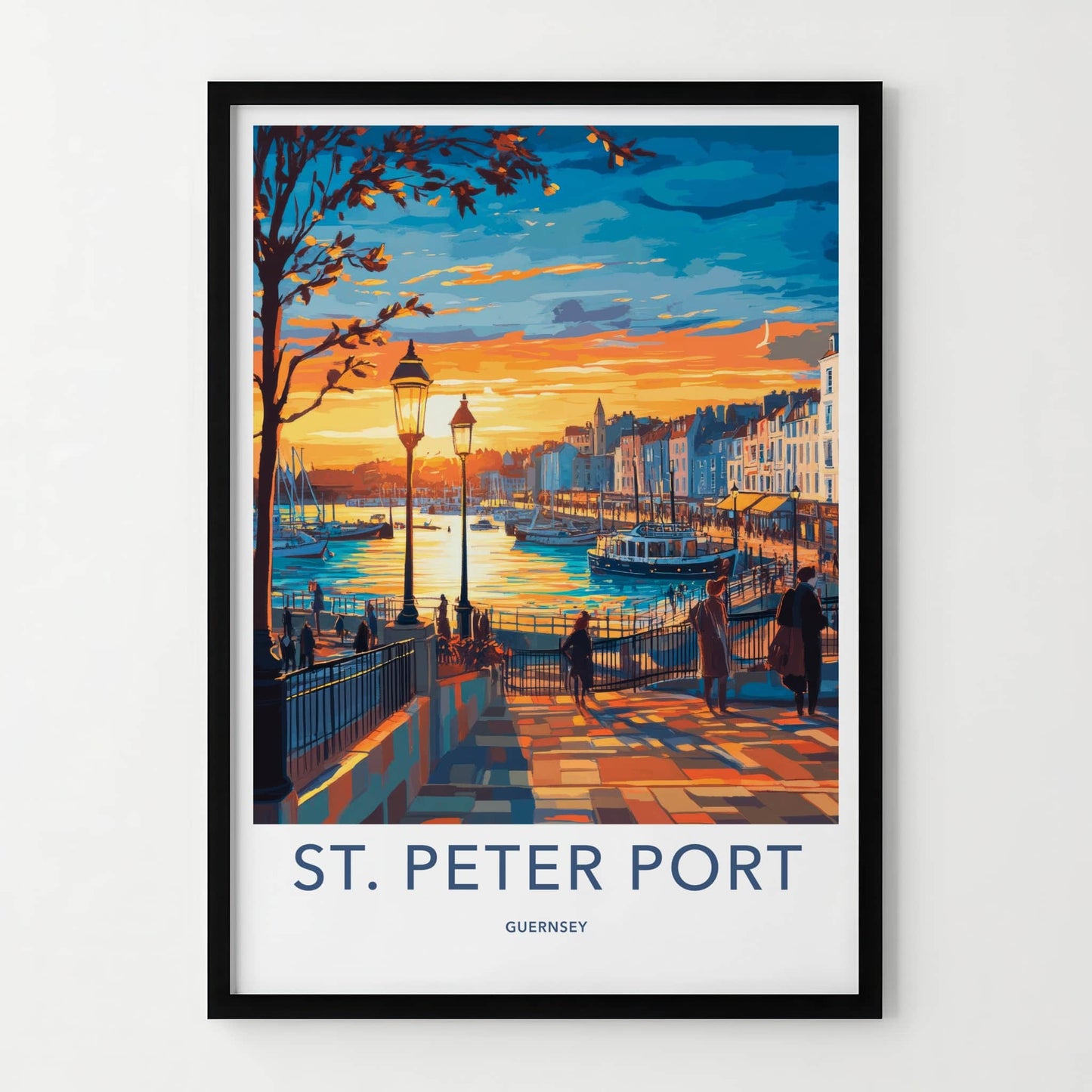 St Peter Port Poster - Guernsey Travel Art - Vibrant Port Sunset Home Decor