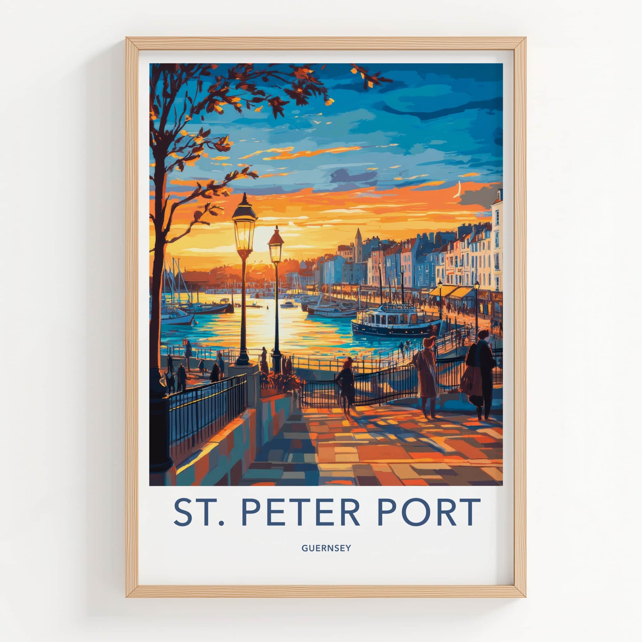 St Peter Port Poster - Guernsey Travel Art - Vibrant Port Sunset Home Decor