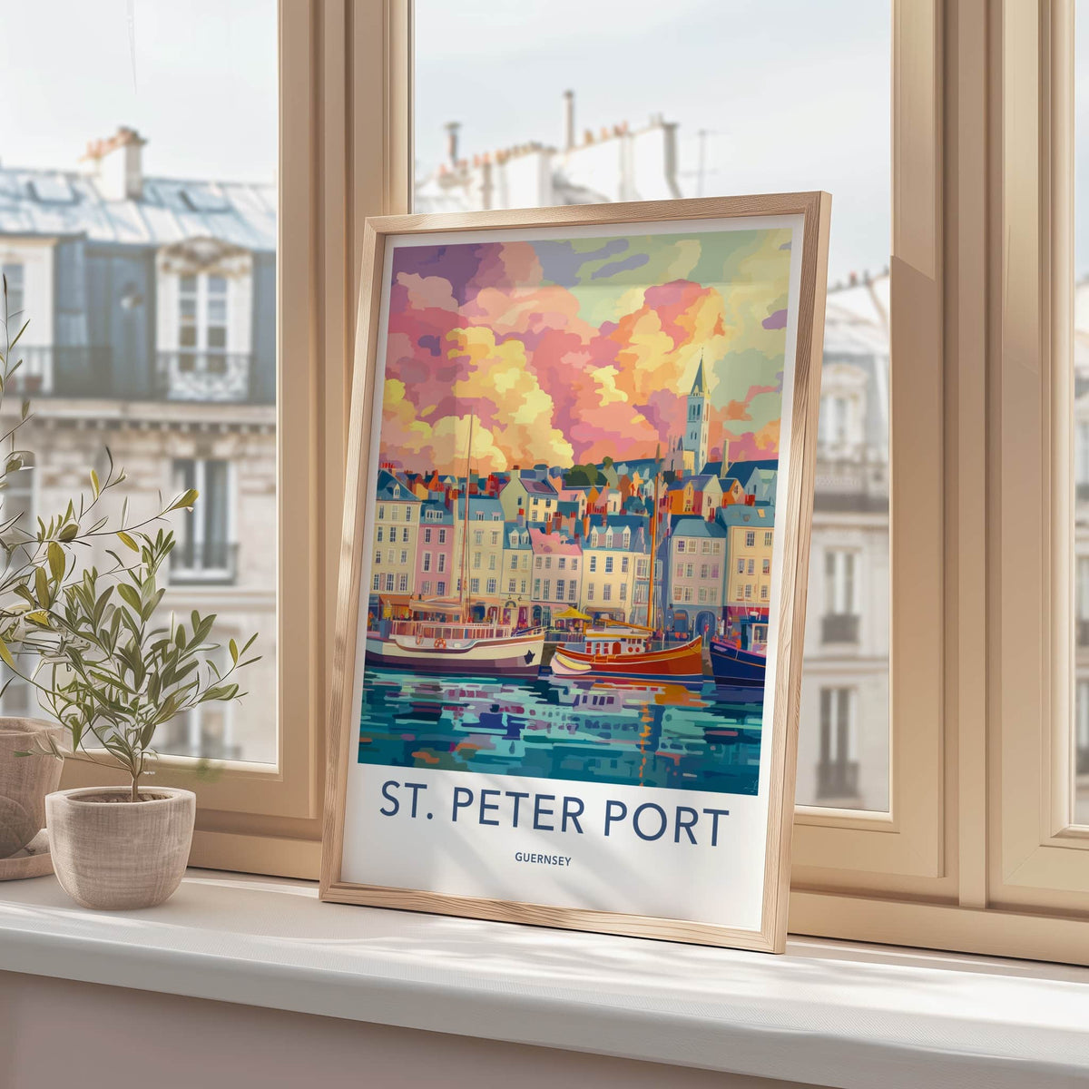 St. Peter Port Poster - Guernsey Travel Art - Vibrant Port Town Wall Decor