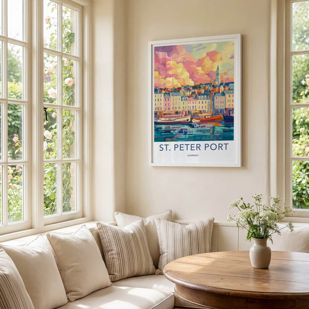 St. Peter Port Poster - Guernsey Travel Art - Vibrant Port Town Wall Decor