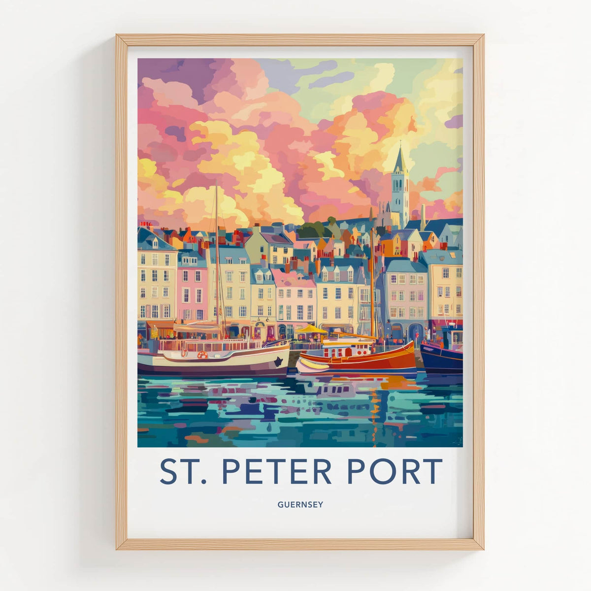 St. Peter Port Poster - Guernsey Travel Art - Vibrant Port Town Wall Decor