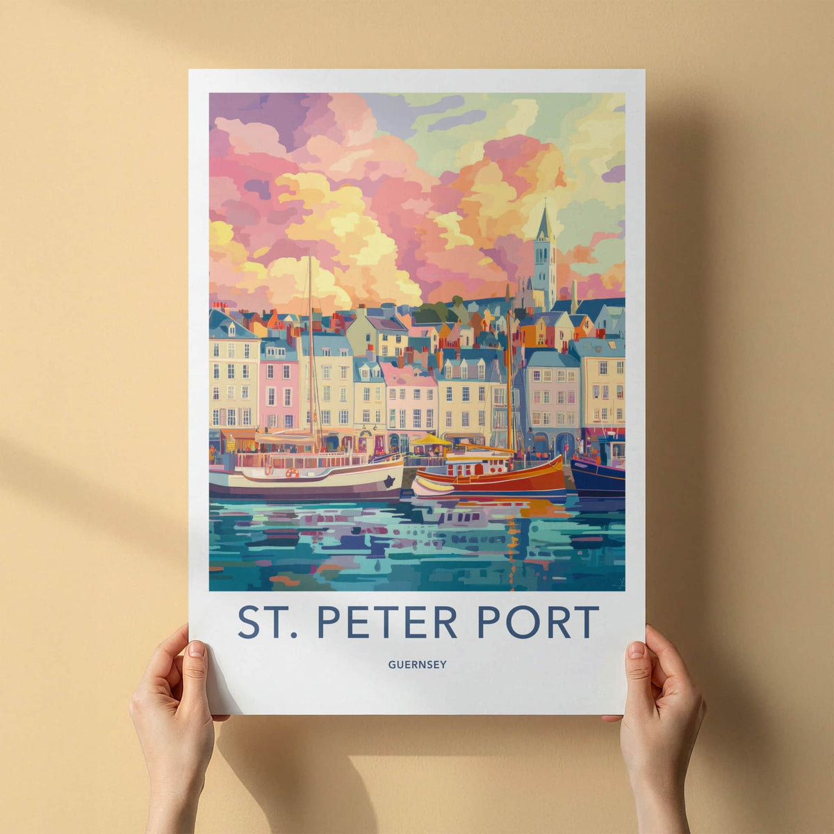 St. Peter Port Poster - Guernsey Travel Art - Vibrant Port Town Wall Decor