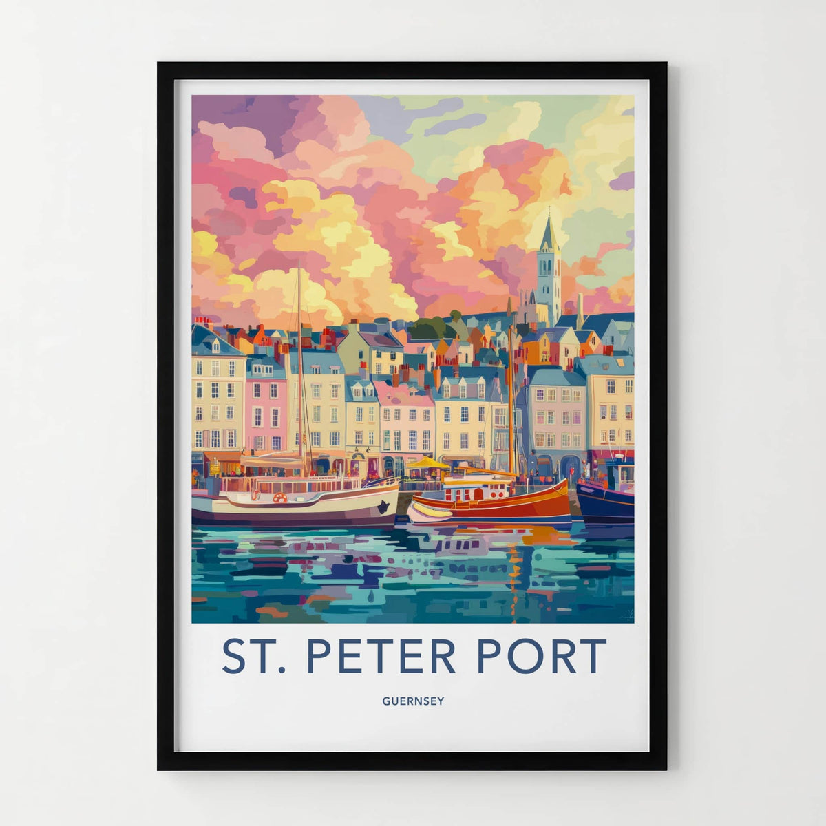 St. Peter Port Poster - Guernsey Travel Art - Vibrant Port Town Wall Decor