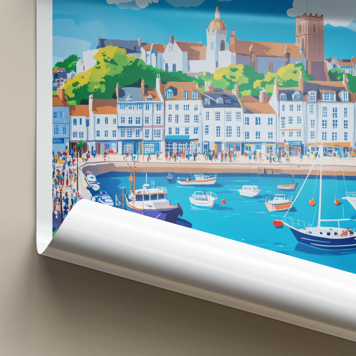 St Peter Port Poster - Guernsey Travel Art - Vibrant Waterfront Buildings Home Decor