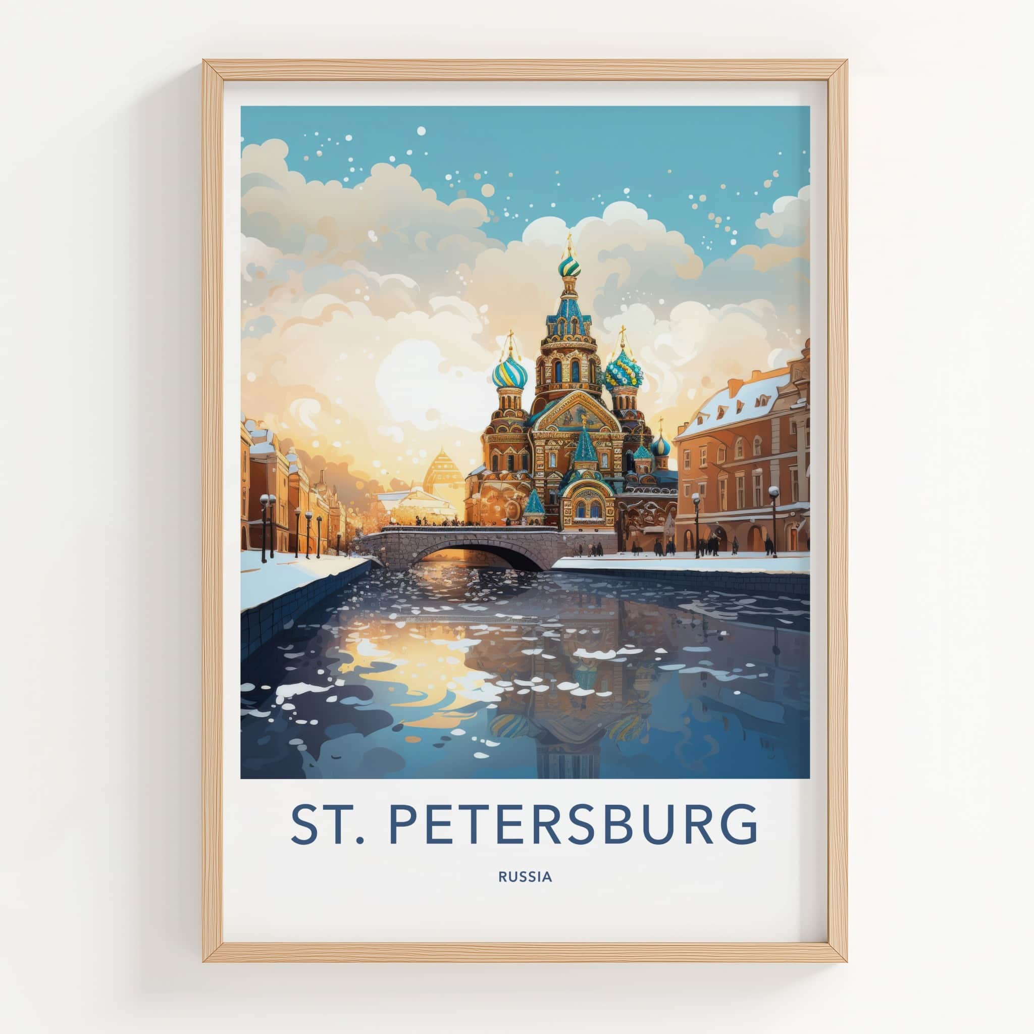 St. Petersburg Poster - Russia Travel Art - Frozen River Church Home Decor