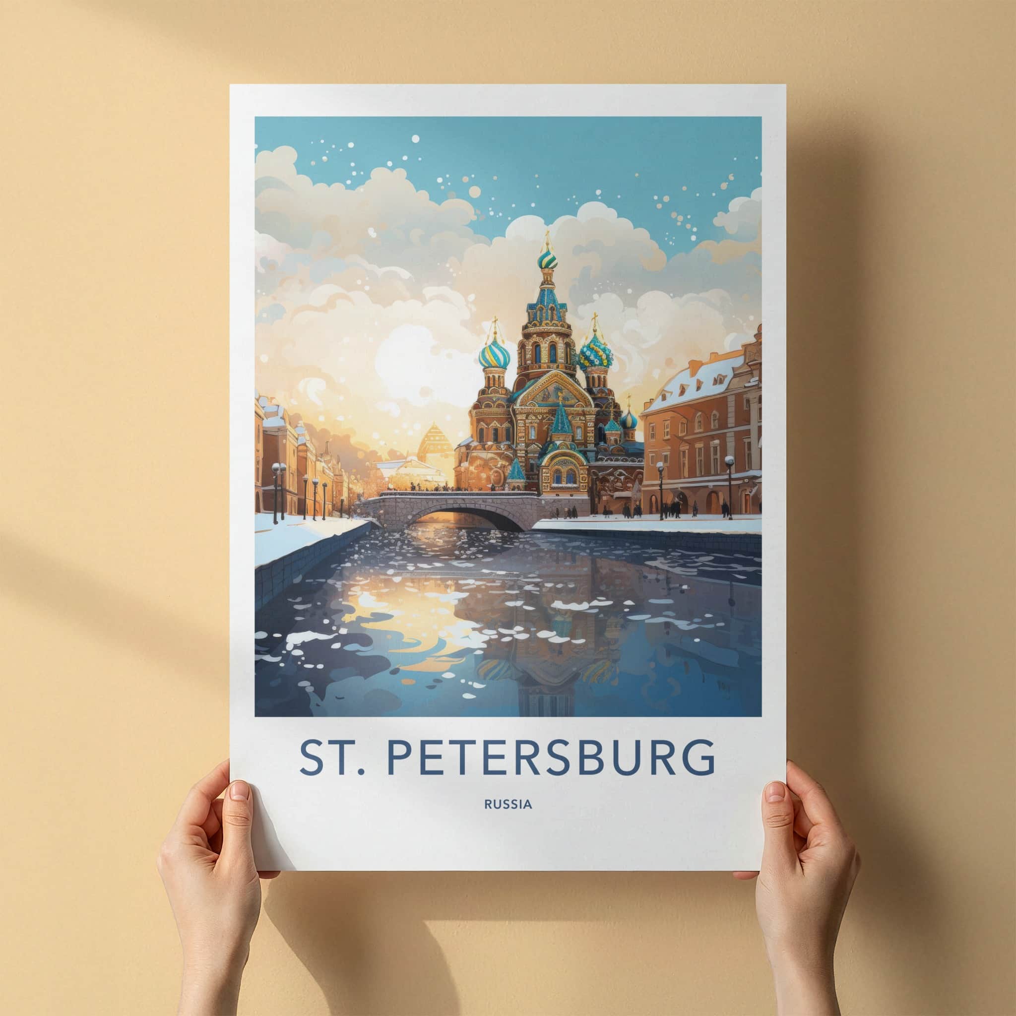 St. Petersburg Poster - Russia Travel Art - Frozen River Church Home Decor