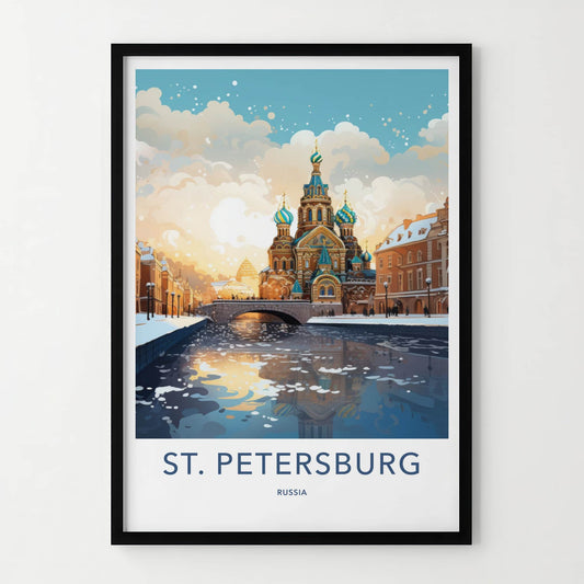 St. Petersburg Poster - Russia Travel Art - Frozen River Church Home Decor