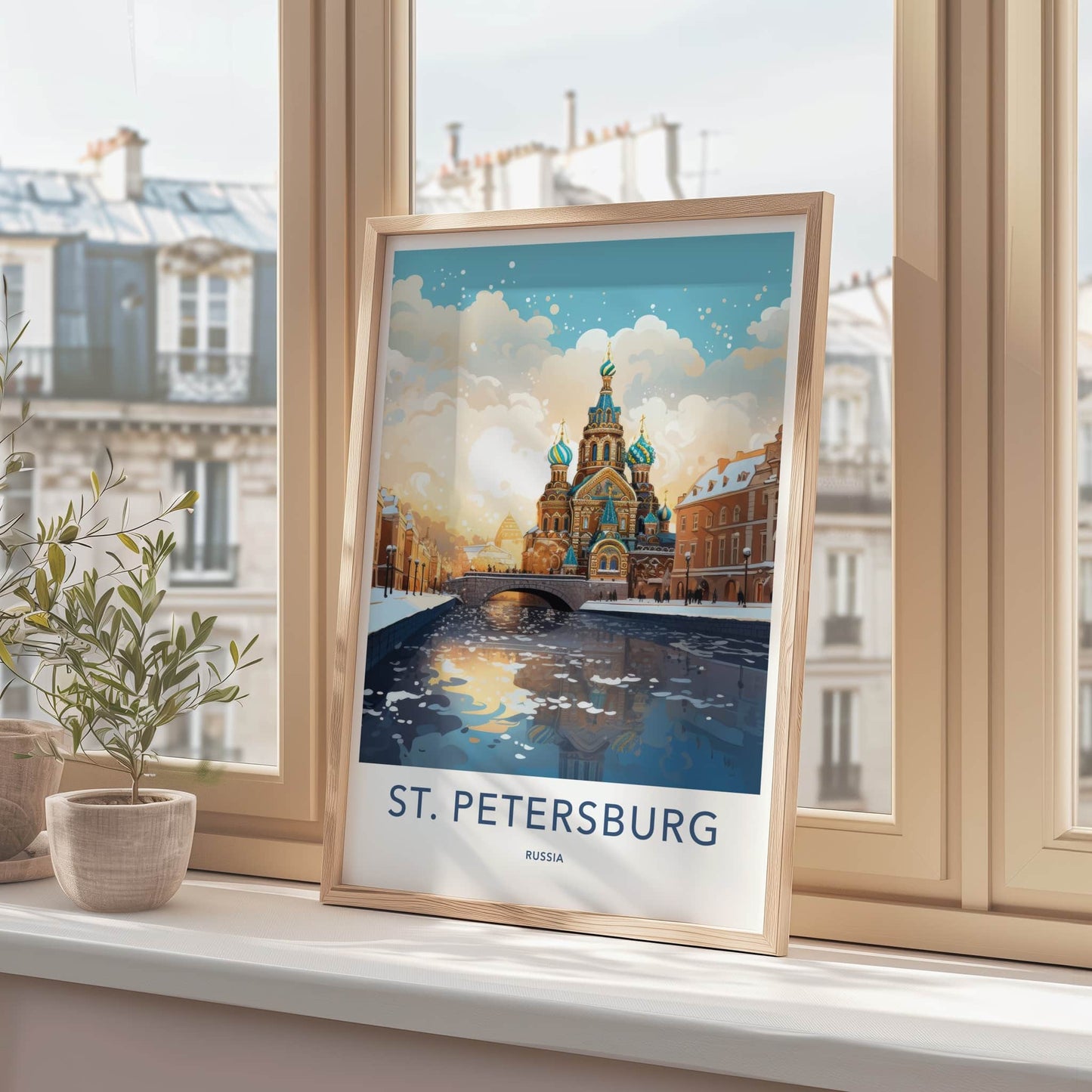 St. Petersburg Poster - Russia Travel Art - Frozen River Church Home Decor