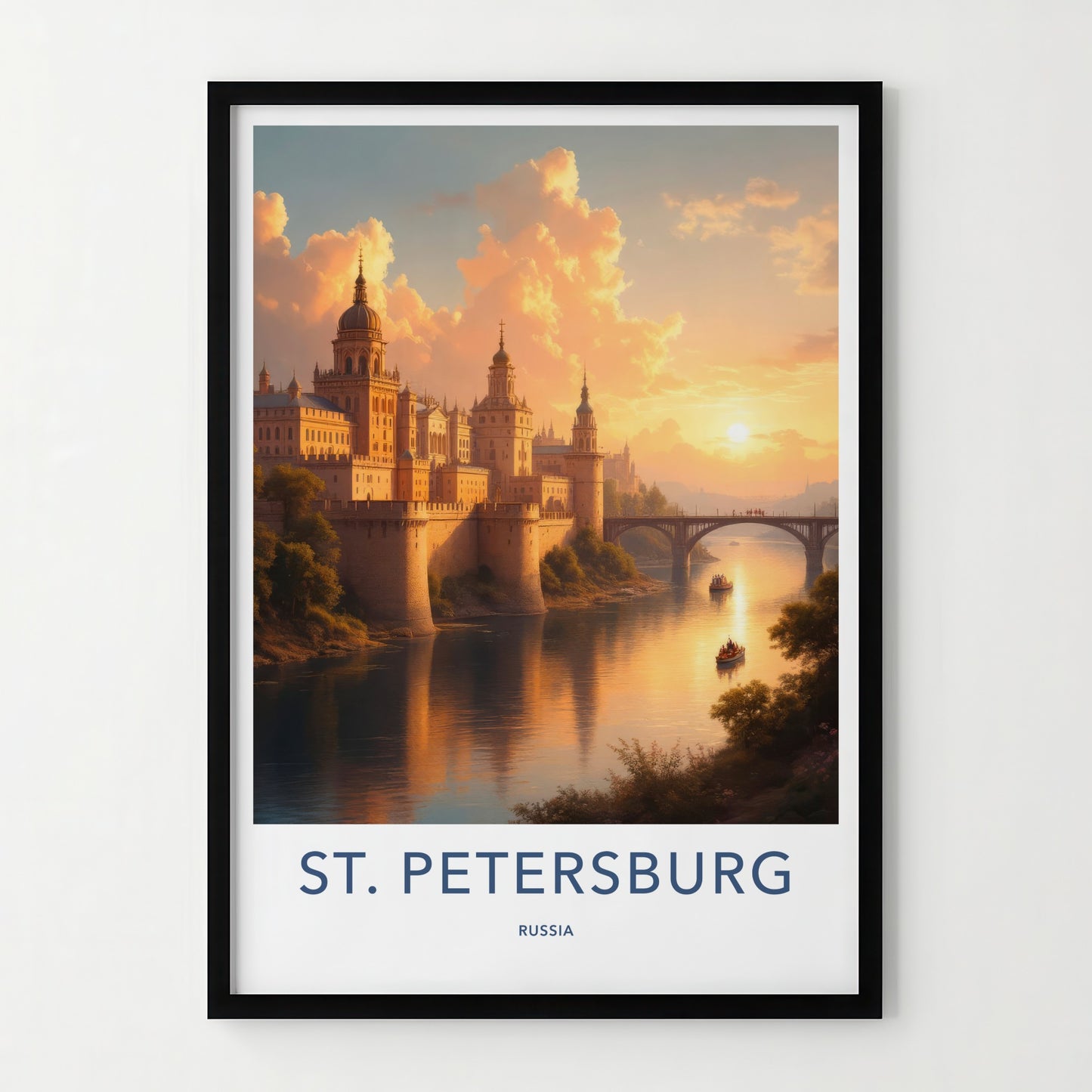 St Petersburg Poster - Russia Travel Art - Golden River Sunset Wall Decor