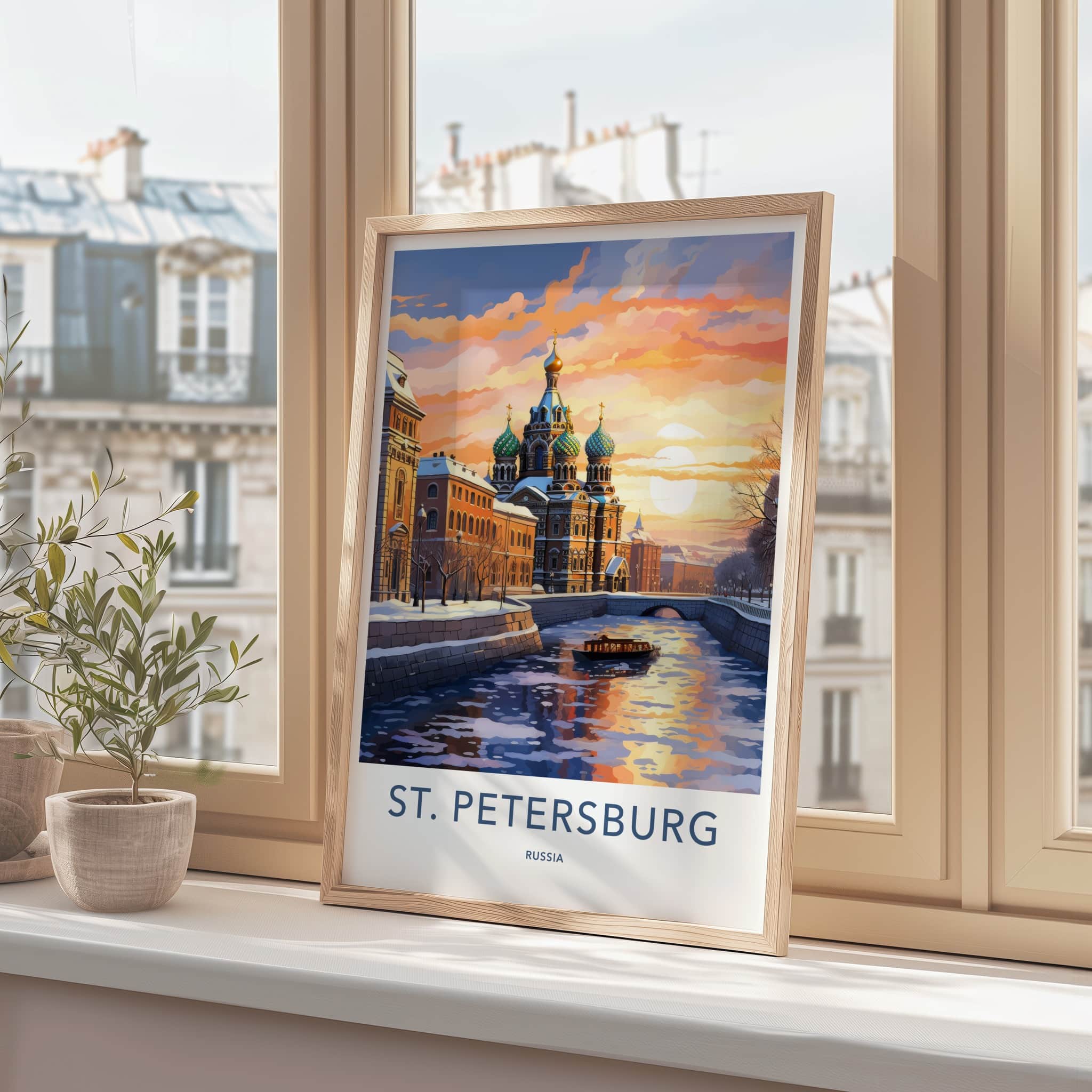 St. Petersburg Poster - Russia Travel Art - Iconic Church Sunset Home Decor