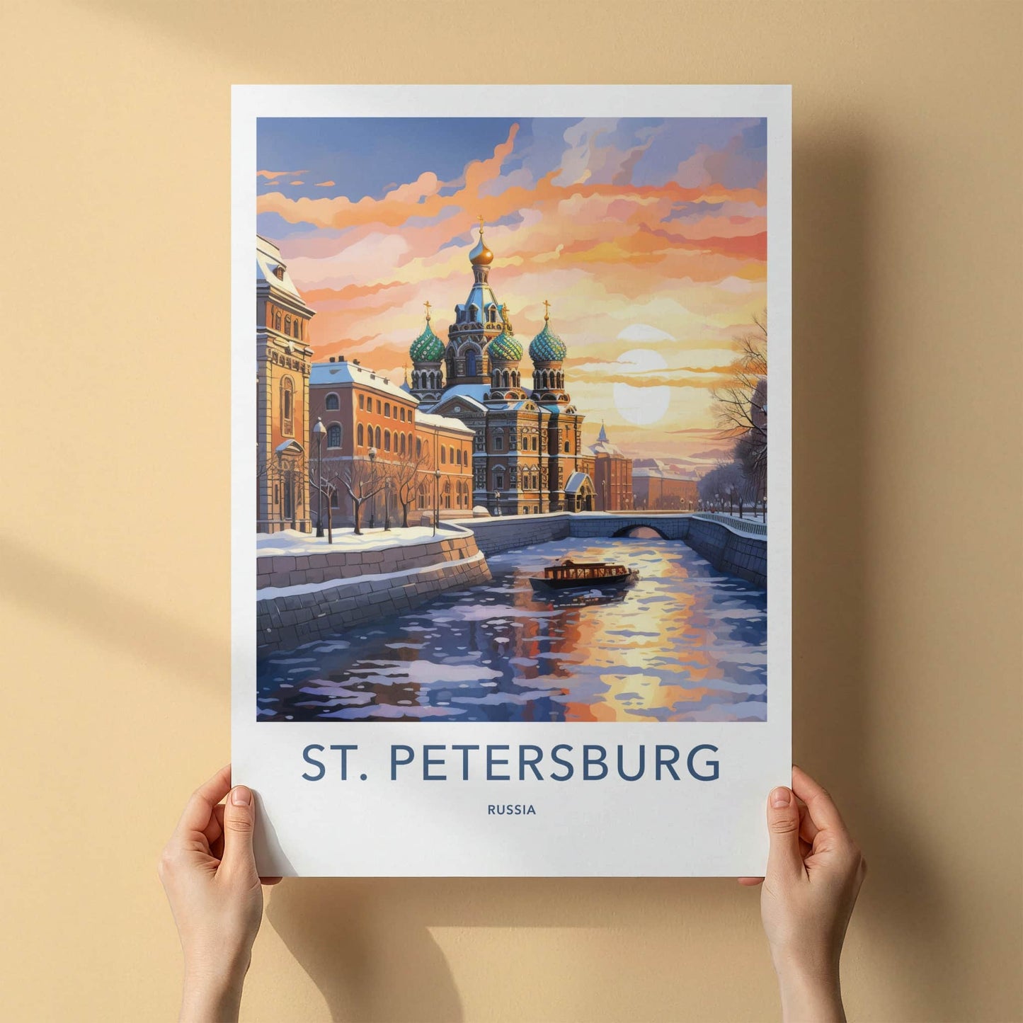St. Petersburg Poster - Russia Travel Art - Iconic Church Sunset Home Decor