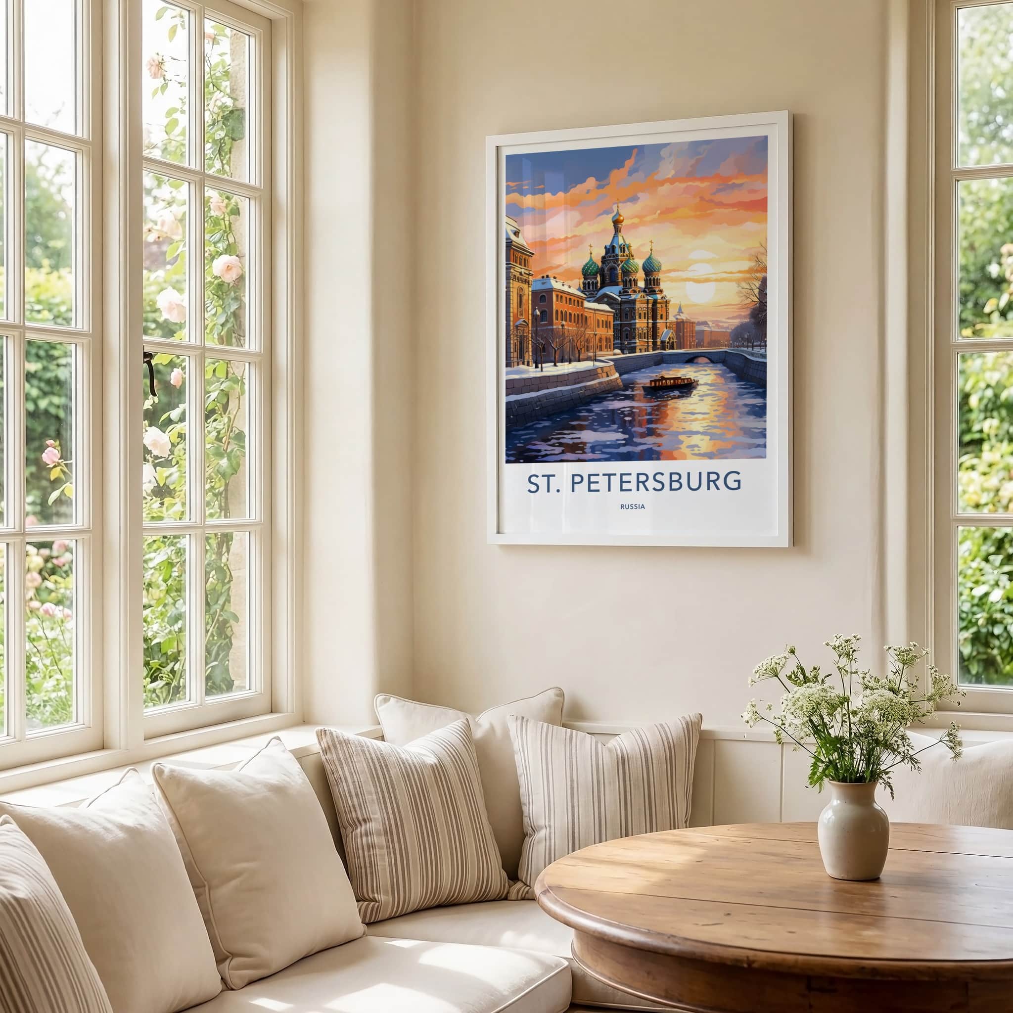 St. Petersburg Poster - Russia Travel Art - Iconic Church Sunset Home Decor