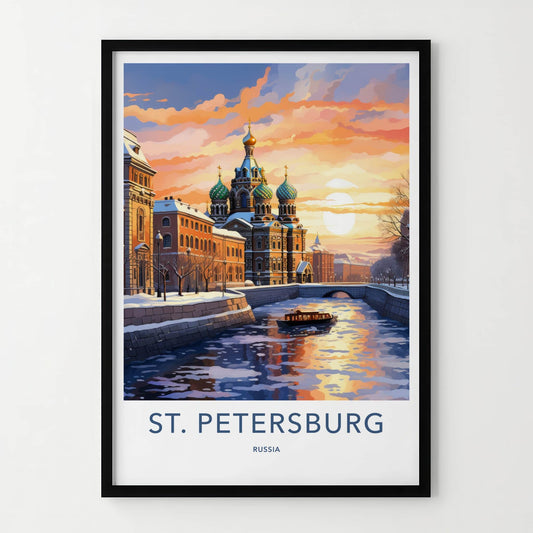 St. Petersburg Poster - Russia Travel Art - Iconic Church Sunset Home Decor