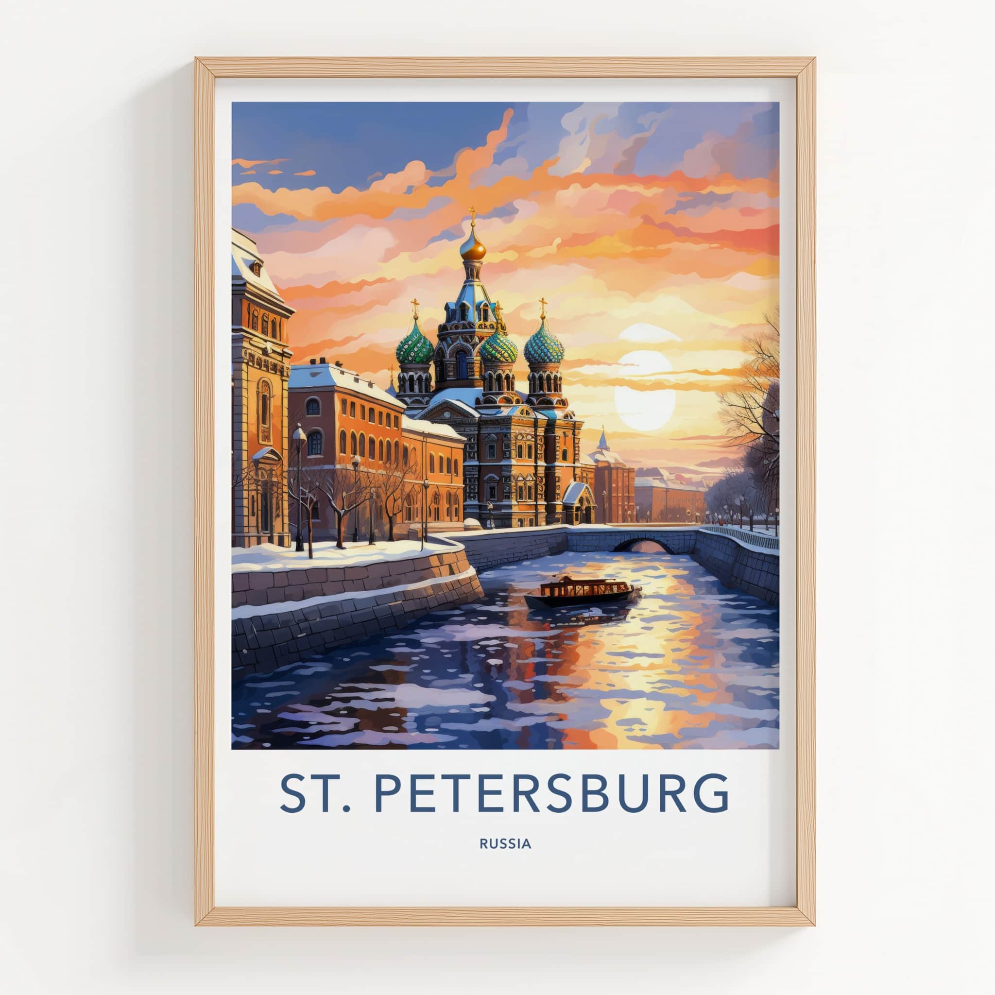 St. Petersburg Poster - Russia Travel Art - Iconic Church Sunset Home Decor