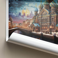 St Petersburg Poster - Russia Travel Art - Moonlit Spire Canal Home Decor