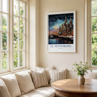 St Petersburg Poster - Russia Travel Art - Moonlit Spire Canal Home Decor