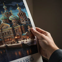 St Petersburg Poster - Russia Travel Art - Moonlit Spire Canal Home Decor