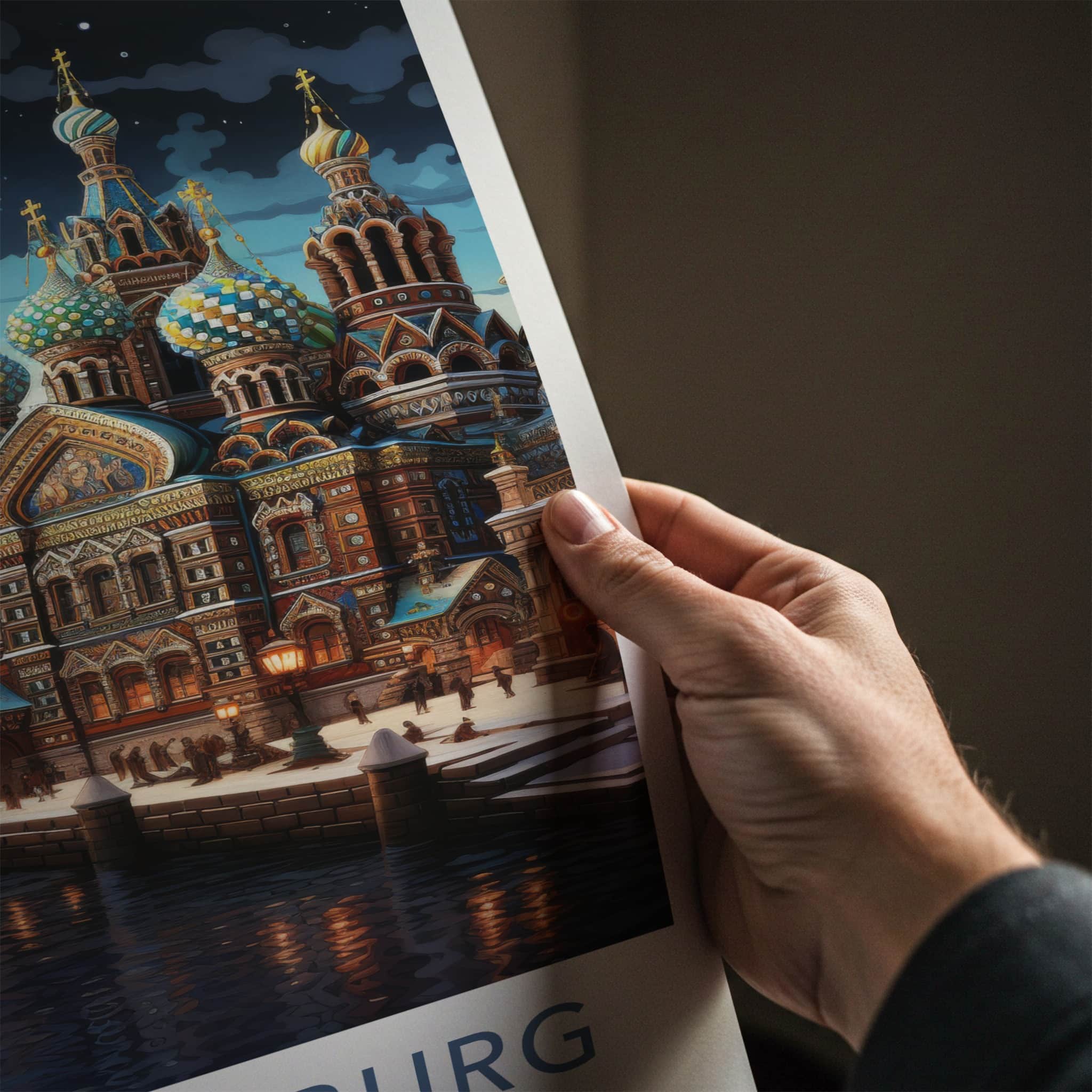 St Petersburg Poster - Russia Travel Art - Moonlit Spire Canal Home Decor