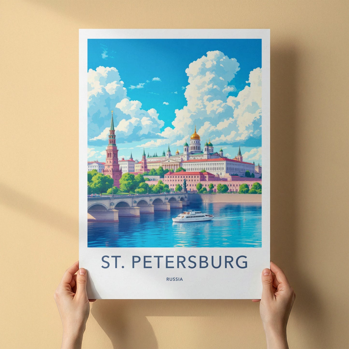 St. Petersburg Poster - Russia Travel Art - Palace Dome Boat Home Decor