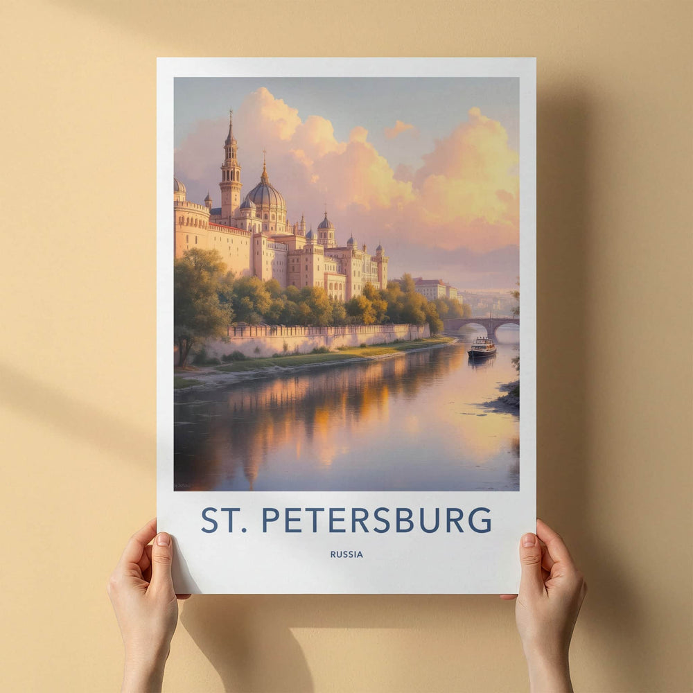 St. Petersburg Poster - Russia Travel Art - Riverside Palace Boat Home Decor