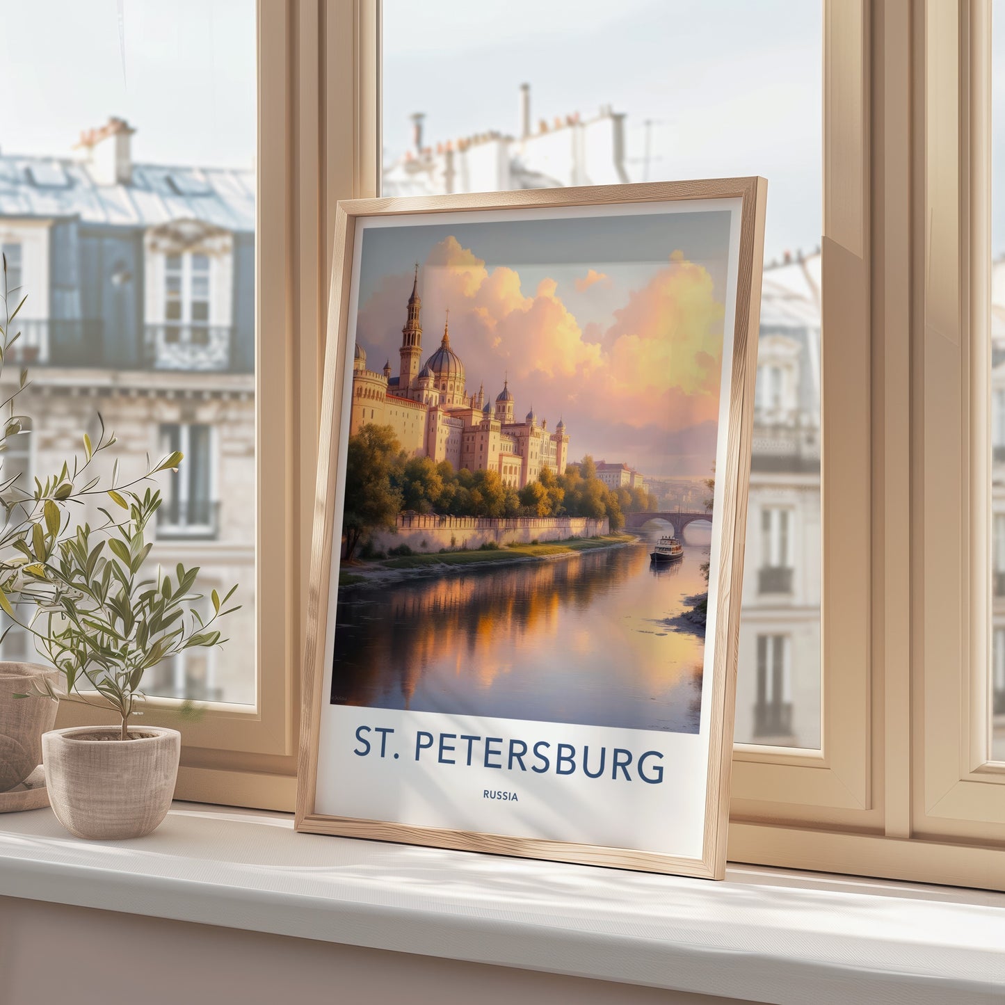 St. Petersburg Poster - Russia Travel Art - Riverside Palace Boat Home Decor