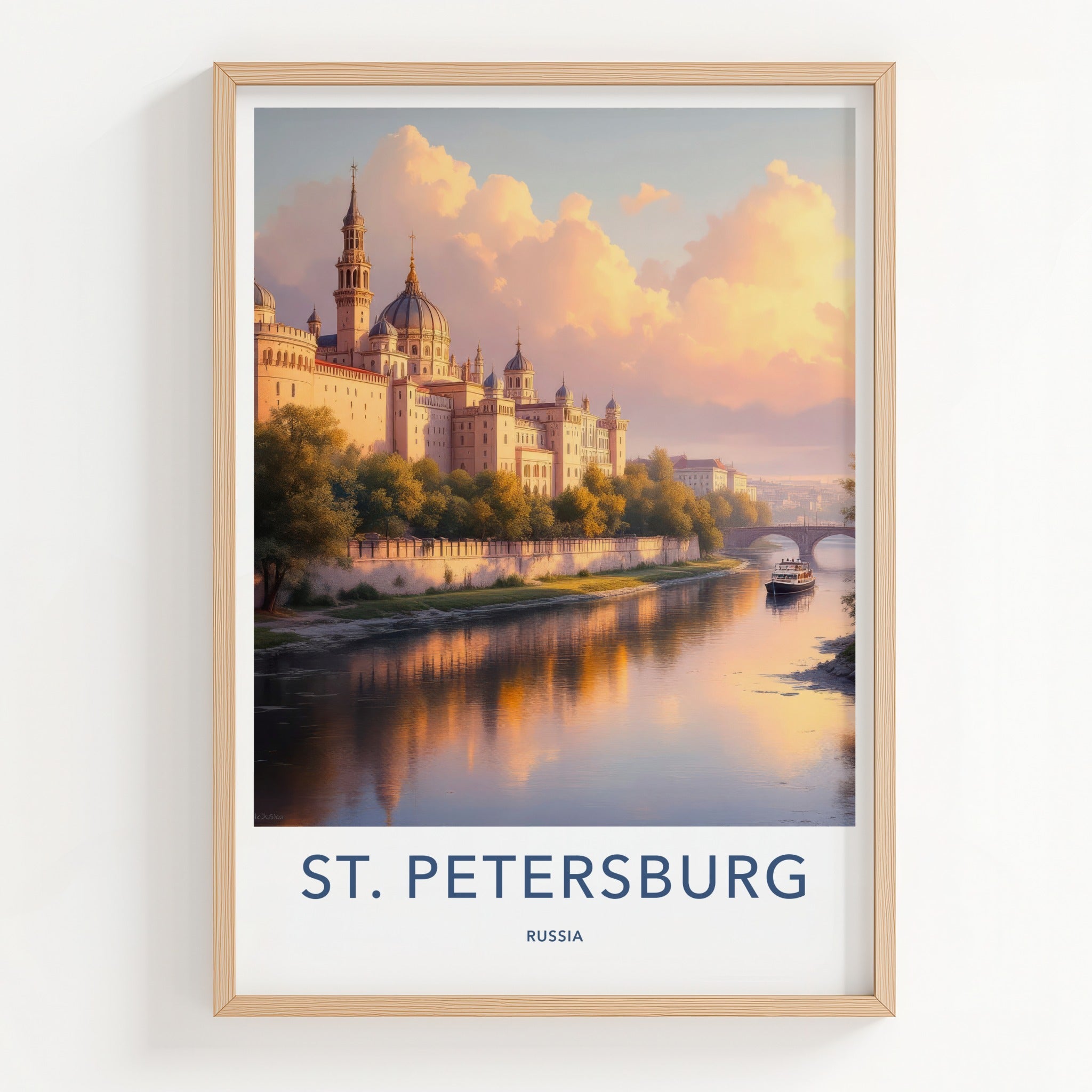 St. Petersburg Poster - Russia Travel Art - Riverside Palace Boat Home Decor