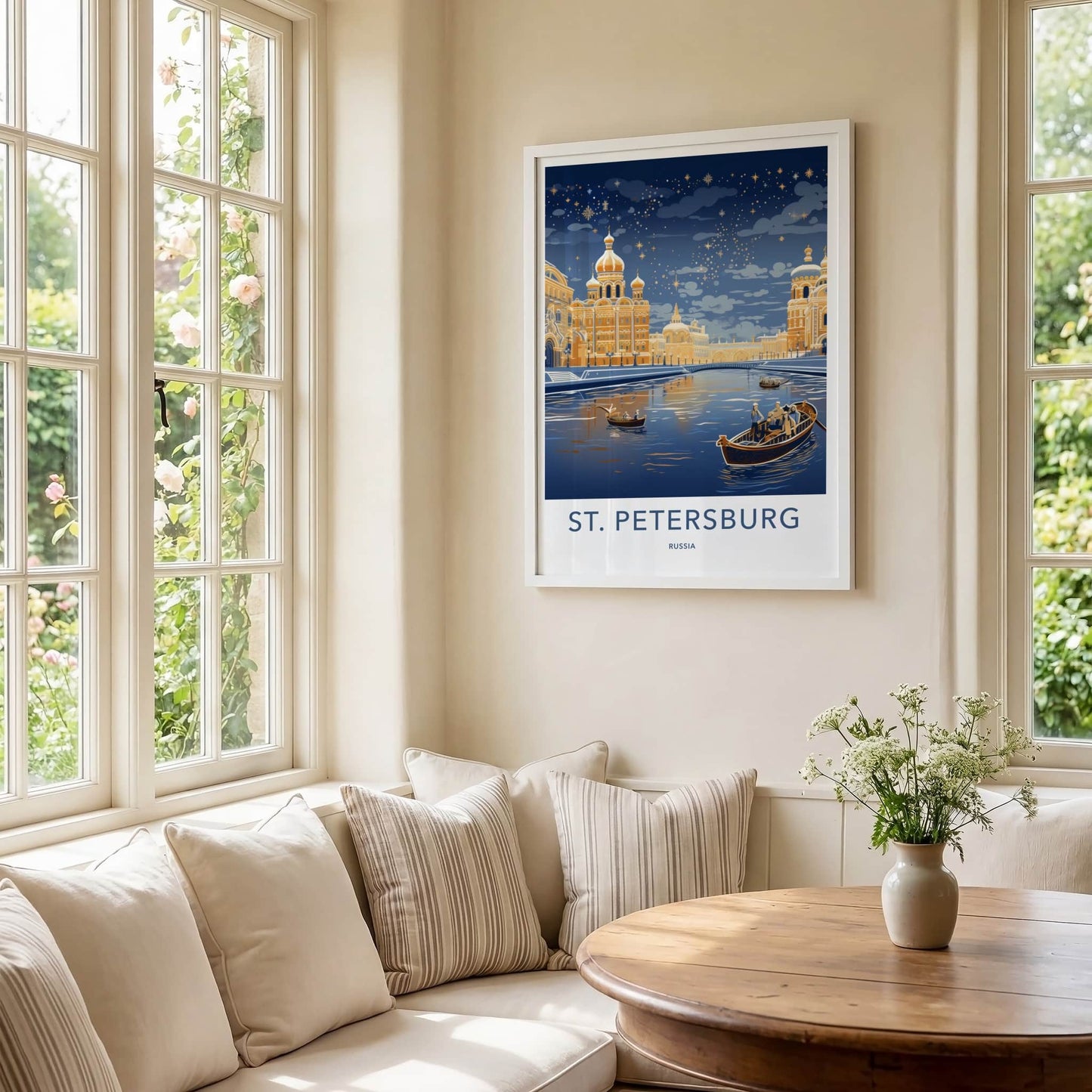St. Petersburg Poster - Russia Travel Art - Starlit Golden City Wall Decor