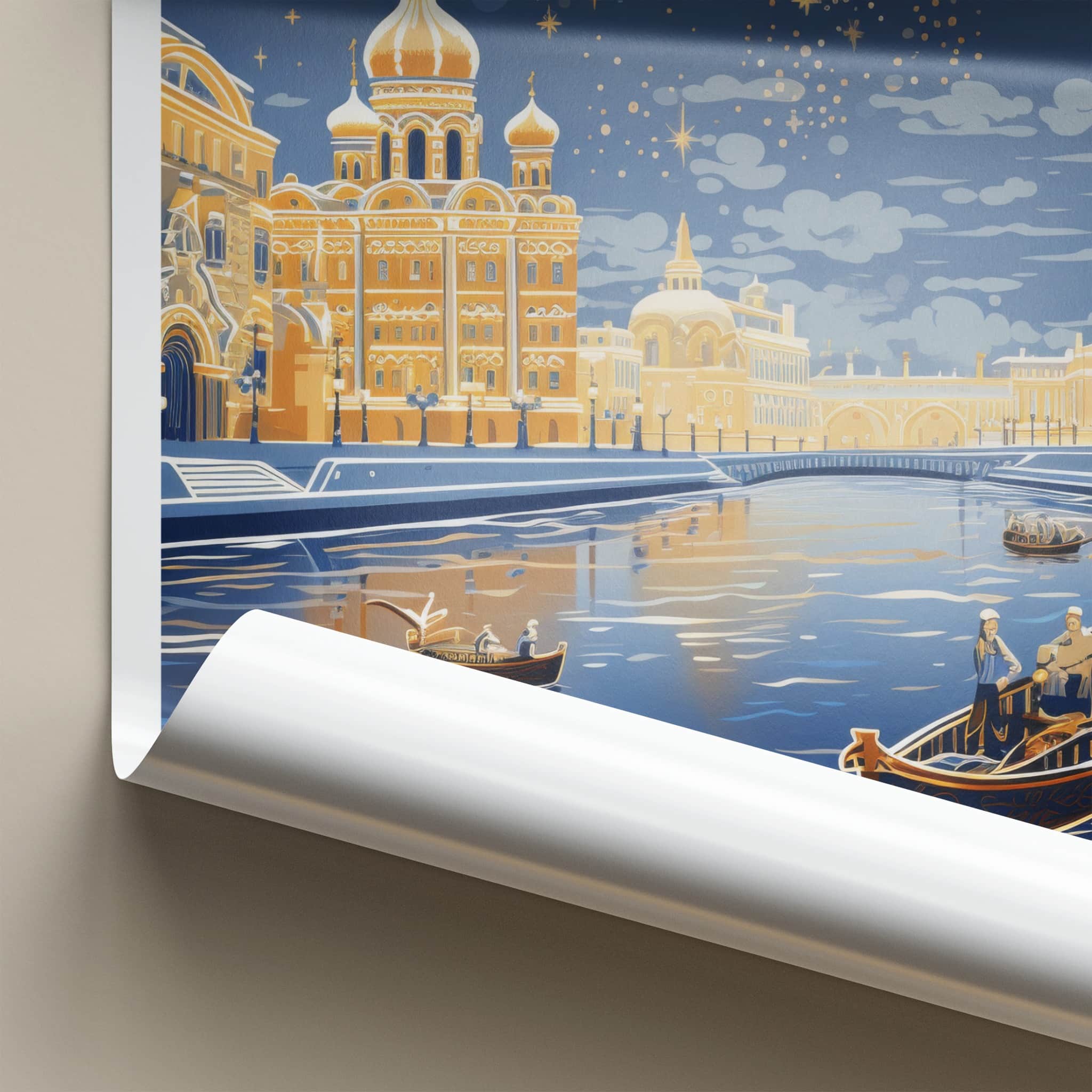 St. Petersburg Poster - Russia Travel Art - Starlit Golden City Wall Decor