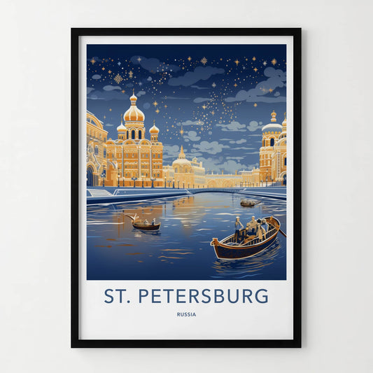 St. Petersburg Poster - Russia Travel Art - Starlit Golden City Wall Decor