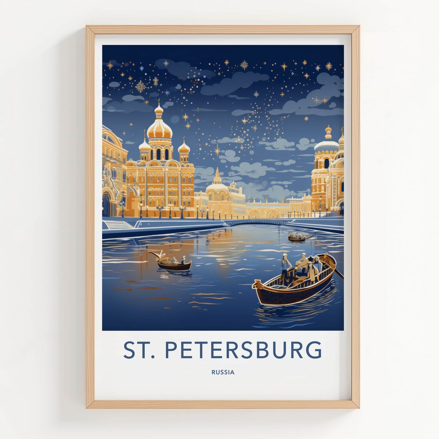 St. Petersburg Poster - Russia Travel Art - Starlit Golden City Wall Decor