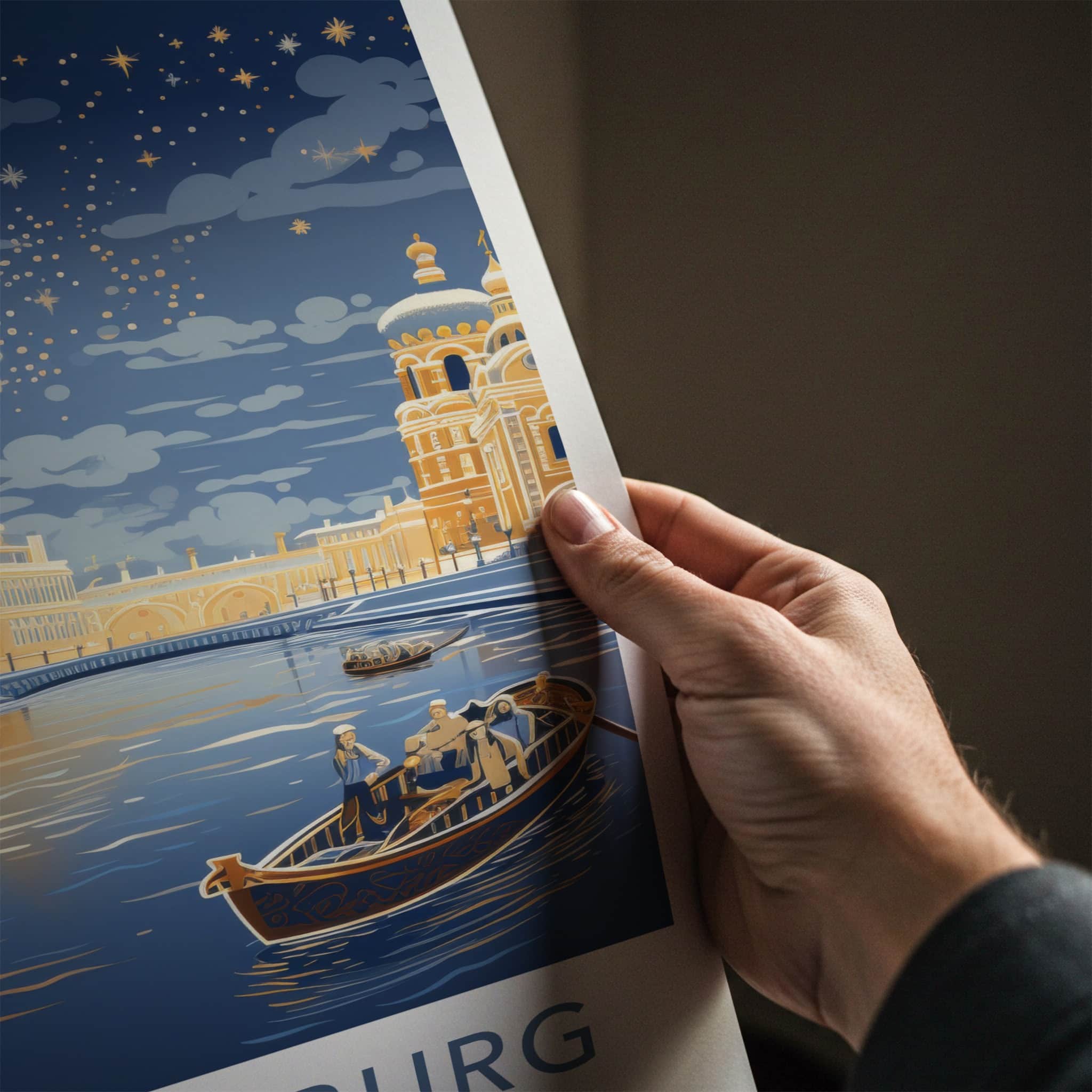 St. Petersburg Poster - Russia Travel Art - Starlit Golden City Wall Decor