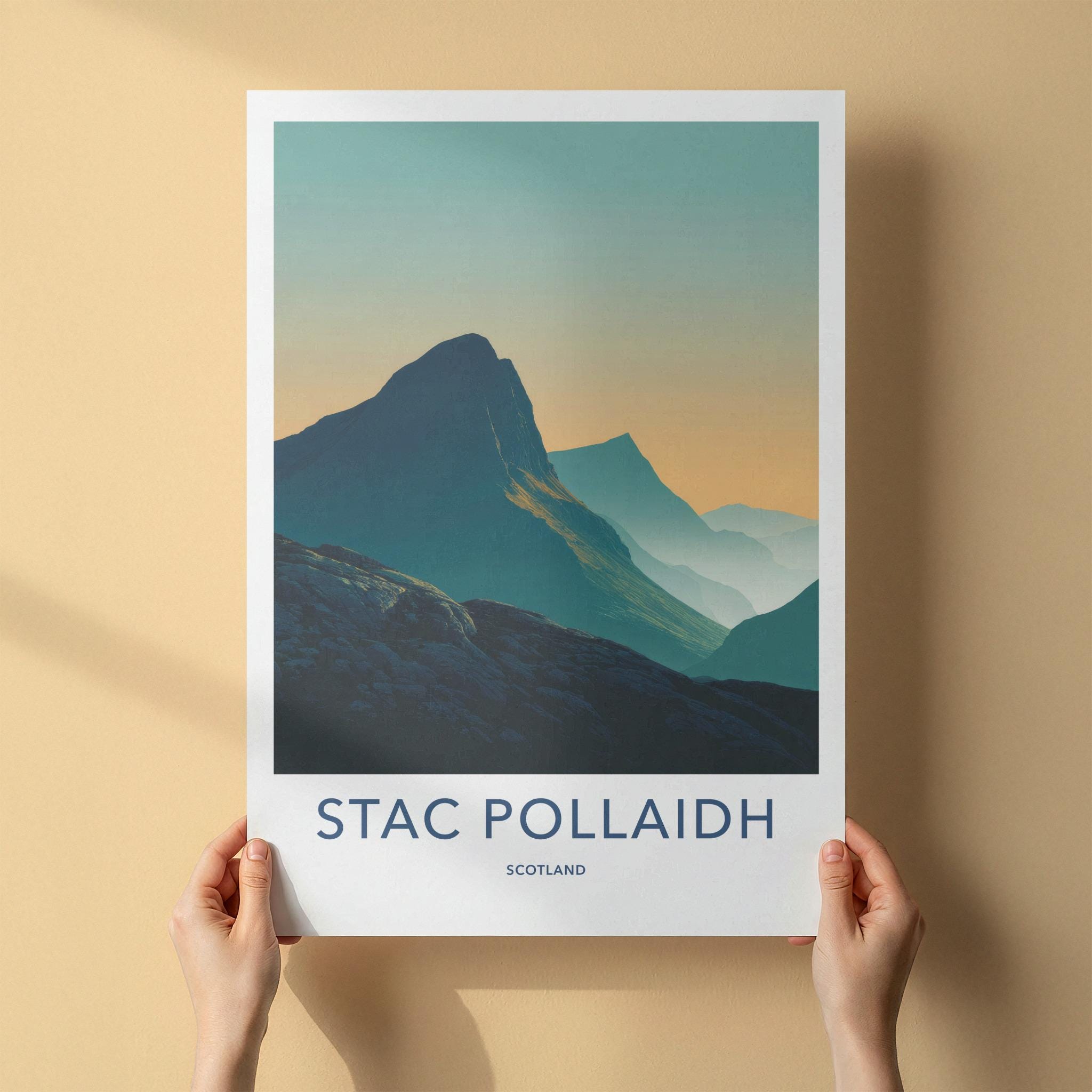 Stac Pollaidh Poster - Scotland Travel Art - Layered Mountain Vista Home Decor