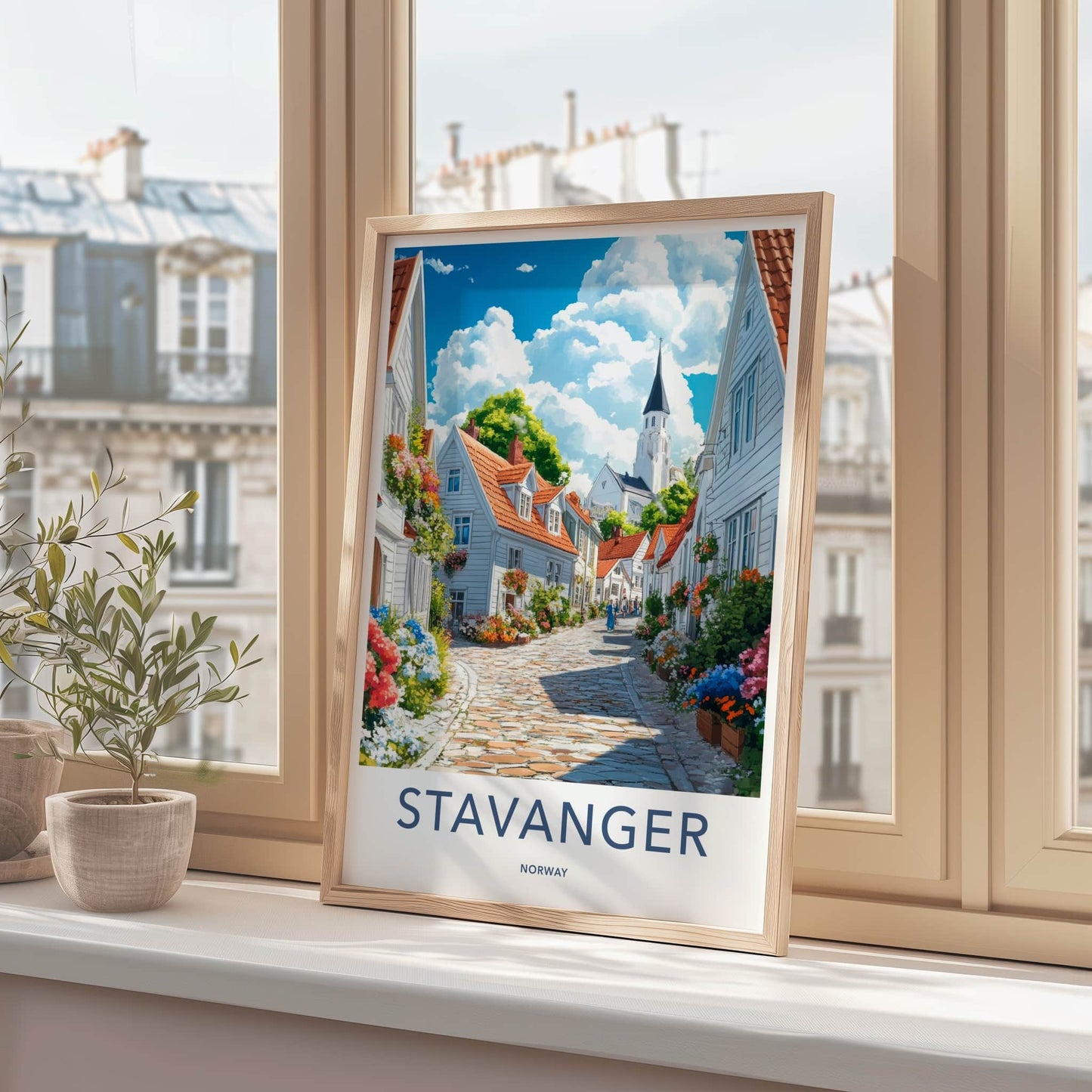 Stavanger Poster - Norway Art Print - Bright Flowering Street Gallery Art