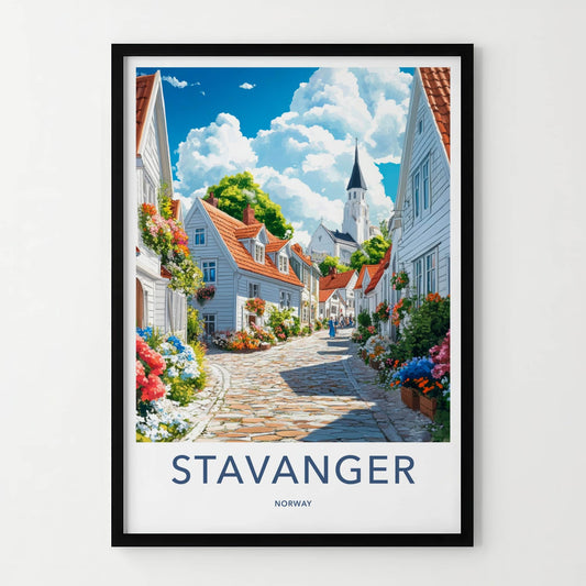 Stavanger Poster - Norway Art Print - Bright Flowering Street Gallery Art