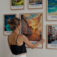 Stavanger Poster - Norway Travel Art - Orange Sunset Street Home Decor