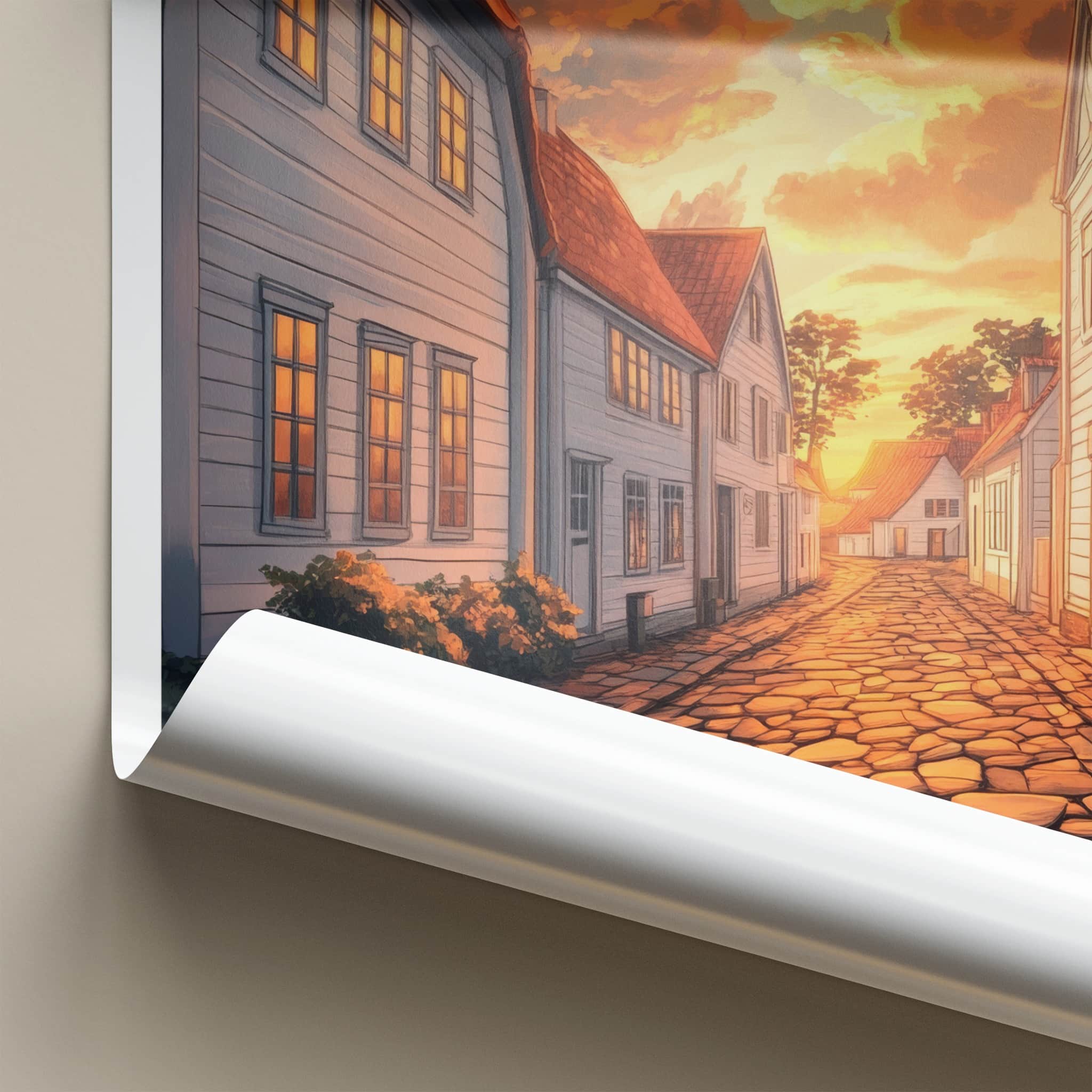 Stavanger Poster - Norway Travel Art - Orange Sunset Street Home Decor