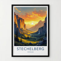 Stechelberg Poster - Switzerland Travel Art - Golden Valley Waterfall Home Decor