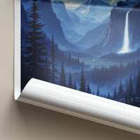 Stechelberg Poster - Switzerland Travel Art - Moonlit Valley Waterfall Wall Decor