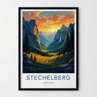 Stechelberg Poster - Switzerland Travel Print - Alpine Valley Waterfall Wall Decor