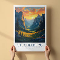 Stechelberg Poster - Switzerland Travel Print - Alpine Valley Waterfall Wall Decor
