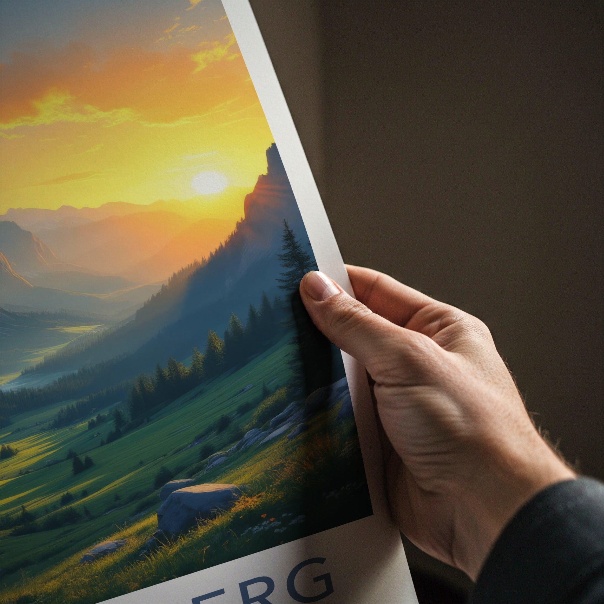 Stechelberg Poster - Switzerland Travel Print - Sunset Valley Waterfall Home Decor